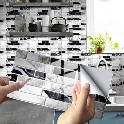 Produktbild von COOL-i ® Fliesenaufkleber, 12 Stück 3D Fliesenaufkleber, 20 x 10 cm Selbstklebende Wandaufkleber Mosaik PVC Fliesenfolie DIY Deko für Fliesen, Küche, Bad, Holzoberflächen und Treppen