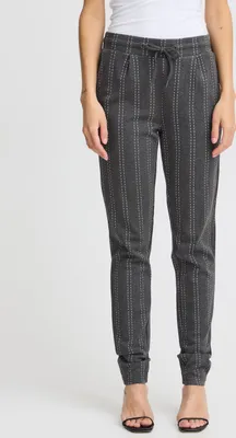 Image de Pantalon pour femme Ichi IHRuti, en tissu, avec cordon de serrage et poches latérales, coupe ajustée