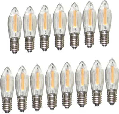 Produktbild von Erzgebirgslicht - AUSWAHL - 15 Stück LED Filament Topkerze 8 V 0,2 W für INNEN, für 28-30 Brennstellen E10 Riffelkerze Ersatzbirne Glühbirne Glühlämpchen für Lichterketten Pyramide Schwibbogen