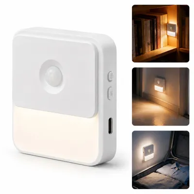 Produktbild von Bewegungsmelder Licht 2er Set, wiederaufladbares LED Nachtlicht mit Magnet, dimmbare Sensorlampe USB-C, warmweißes Licht für Treppe, Flur, Küche und Kinderzimmer