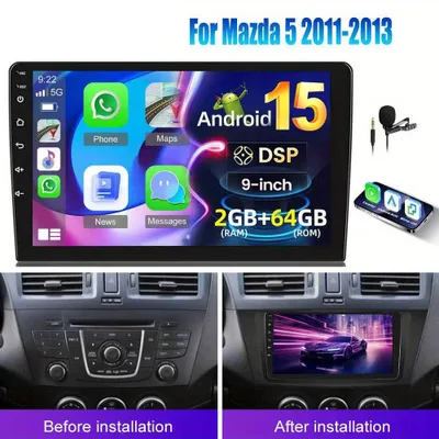 Obrázok produktu pre Autorádio pre Mazda 5 – 9-palcový HD dotykový displej – Android 15 – Bezdrôtové pripojenie CarPlay a Android Auto
