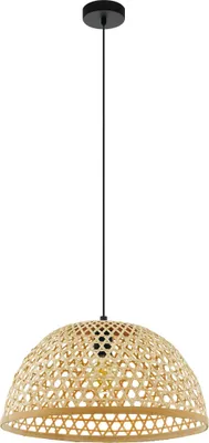 Produktbild von EGLO Pendelleuchte Claverdon, Vintage, Natur, Boho, Hygge, Hängeleuchte aus Stahl, Holz in Schwarz, Naturfarben, Esstischlampe, E27, Ø 49,5 cm