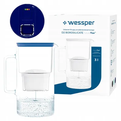 Produktbild von Wessper D2 BOROSILICATE futureflow™ Wasserfilterkanne 3 L Blau – mit AquaMax Filter