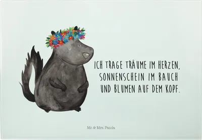 Produktbild von Mr. & Mrs. Panda Schneidebrett Stinktier Mädchen - Weiß - Geschenk, Brotzeitplatte, Wildtier, Großes, Yoga, Skunk, Raubtier, Servierplatte, Vesperplatte, Namaste, Glas