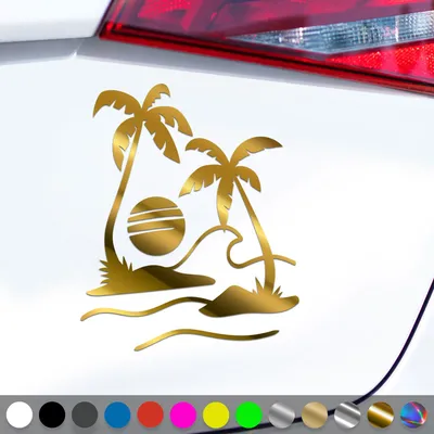 Produktbild von PantherPixel Palmen Aufkleber Meer Camping Bus Reisen Sonne Strand Sticker Auto Geschenkidee Farbe Chrom-Gold