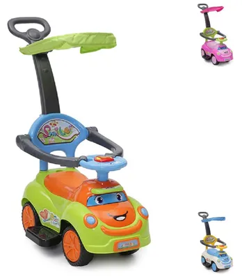 Produktbild von Rutschauto SMILE 3 in 1, Schubstange, Sonnendach, Fußstützen, Sicherheitsbügel grün