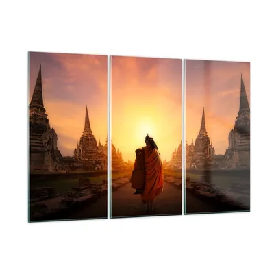 Produktbild von Bilder auf glas - Tempel Mönch - 105x70cm - Glasbilder - Wandbilder - Bilder - Kunstdruck - zum Aufhängen bereit - Wanddekoration aus Glas - Glas Bilder - Wandbild auf Glas - 3 Teile - GCE105x70-3472