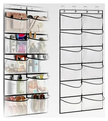 Produktbild von Wandorganizer mit 10 Taschen und 4 Metallhaken - Hängeaufbewahrung für Badezimmer, Küche und Schlafzimmer - Platzsparender Hängeschrank-Organizer