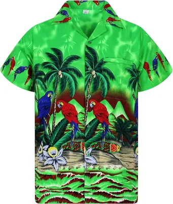 Produktbild von Hawaii-Hemd - Kurze Ärmel - Mit Papageienmuster, Grün - Reguläre Passform