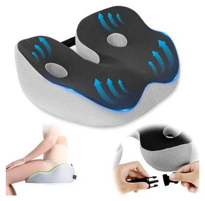Produktbild von Orthopädisches Sitzkissen aus Memory Foam, Ergonomisches Hämorrhoiden- und Steißbeinkissen mit Verstellbarer Breite, Entlastung für das Steißbein, Antidekubitus Stuhlkissen