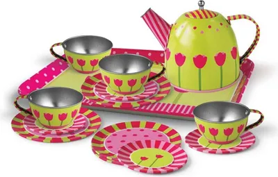 Productafbeelding van Simply Teeservice Zinn Tulpe - Kinderservies in een koffer - Speelgoed