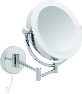 A wall-mounted cosmetic mirror with LED lighting.