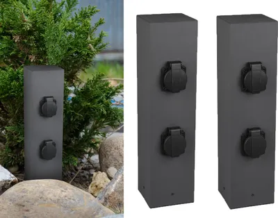 Produktbild von Steckdosensäule außen Anthrazit 2er Set Außensteckdosen 4 fach Gartensteckdosen