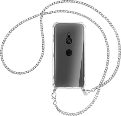 Produktbild von Handykette Backcover-Schutzhülle mit Band (Metall silberfarben) für Sony Xperia XZ3 - silberfarbene Kette