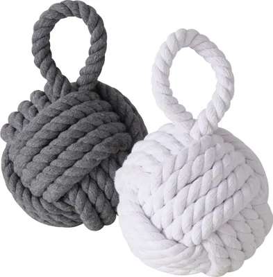 Image de 3.08 Butoir de porte NŒUDS en tricot - set de 2 pièces en gris et blanc
