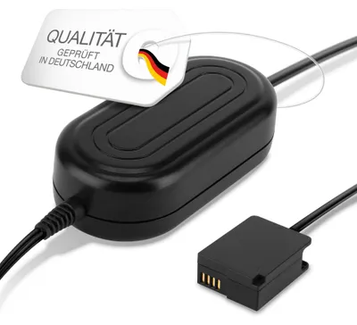 Produktbild von subtel Netzteil DMW-AC8 + DCC8 kompatibel mit Panasonic Lumix DMC-FZ1000, DMC-FZ2000, DMC-FZ300, DMC-FZ200, DMC-G7, DMC-G6, DMC-G5, DMC-G70, DMC-G81 – ca. 3m Akku Dummy DC Kuppler + AC Adapter