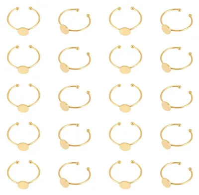 Image de Bagues en acier inoxydable, préformes - Avec plateau de sertissage de 6 mm pour la fabrication de bijoux - 20 pièces - Dorées, plates et rondes
