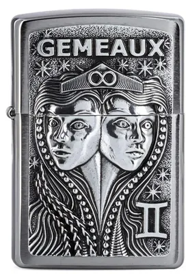 Produktbild von Zippo Sturmfeuerzeug - Zodiac - Gemeaux, Brushed Chrome, Emblem - Nachfüllbar -