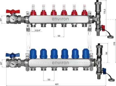 Produktbild von Festwertregelset M059 20-70°C mit EcoStar II 25/6 Hocheffizienzpumpe, Edelstahl-Heizkreisverteiler, Entlüfterset & Kugelhahnset - 6 Heizkreise / ohne Festwertregelset / mit Kugelhahn-Set