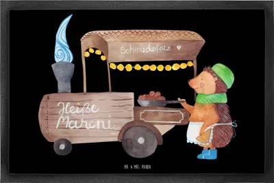 Produktbild von Mr. & Mrs. Panda Bodenvorleger Igel Maronen 40 x 60 cm - Schwarz - Geschenk, fußmatte, Gummimatte, Schmutzfangmatte, Fussmatte, Weihnachten, Weihnachtsmarkt, Schmutzmatte