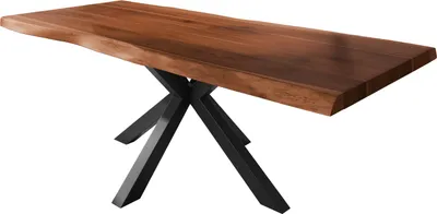 Produktbild von Esstisch Baumkante massiv Akazie nussbaumfarben 240 x 120 Spider-Gestell Metall schwarz TITAN