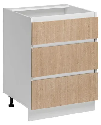 Image de Meuble bas de cuisine avec 3 tiroirs "Roma" - Blanc/Beige - L 60 x H 81 x P 45 cm