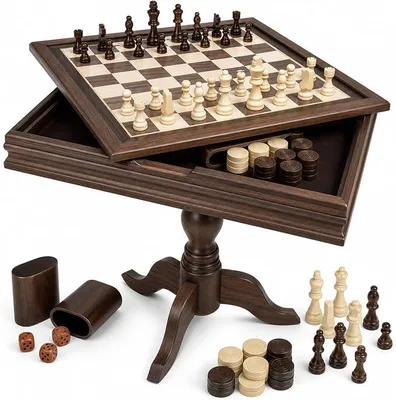 Imagen del producto de Juego de madera 3 en 1: ajedrez, damas y backgammon. Incluye tablero y piezas para jugar en familia, en fiestas o en casa