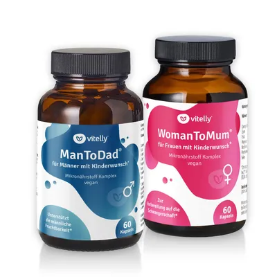 Produktbild von BabyBoom Set® – Kinderwunsch Vitamine für Paare – WomanToMum & ManToDad – 120 Kapseln – Mikronährstoffe für Frau & Mann – Fruchtbarkeit & Vorbereitung