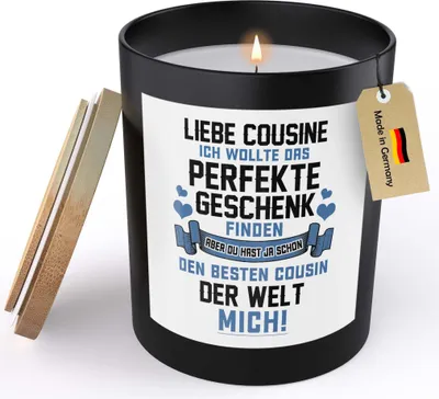 Produktbild von 22Feels Cousine Geschenk von Cousine Mädchen Frauen Spruchkerze "Ich Wollte Das Perfekte" Sojawachs Kerze im Glas Abitur Geburtstag Handgemacht mit Spruch Duft Nachhaltig - ZITRUS