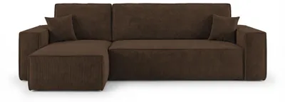 Image de Canapé d’angle CALIFORNIA MINI gauche marron velours côtelé Poso 6 - fonction couchage, coffre de rangement pour la literie