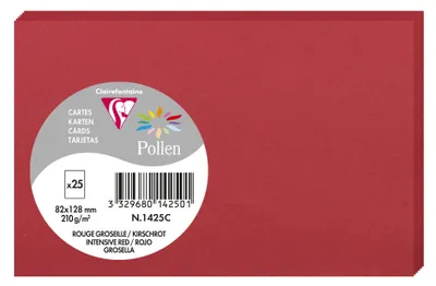 Produktbild von Clairefontaine 1425C, Rechteck, Rot, 210 g/m², 128 mm, 82 mm, 25 Blätter