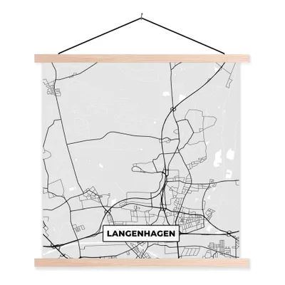 Produktbild von MuchoWow® Textilposter Deutschland - Karte - Langenhagen - Stadtplan 60x60 cm mit holzfarbenen Rahmen - Wanddekoration