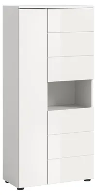 Produktbild von Badezimmer Midischrank mit 60 cm Breite in weiß mit weiß Hochglanz, 3 Türen & 1 offenes Fach - VELLORE-158