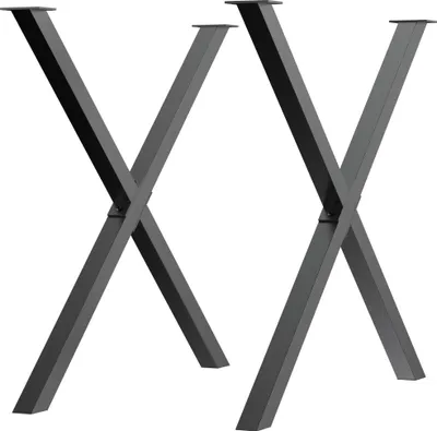 Produktbild von Set mit 2 X-f?rmigen Tischbeinen aus Stahl, inklusive 16 Schrauben, vorgebohrte Beine mit 4 L?chern, 80 x 4 x 72 cm, Schwarz