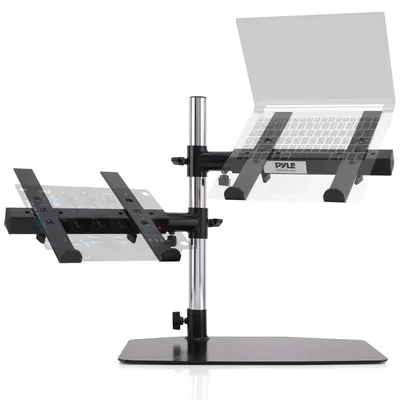 Produktbild von Pyle Laptop Ständer Höhenverstellbar – Doppelarm Halterung für Schreibtisch, ergonomisch und klappbar, ideal für DJ-Pult und Notebook, Halterung