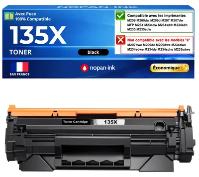 W1350X 135X toner compatible pour HP LaserJet M207dw M209d M209dw MFP M232dw M233dw M234d M234dw M234sdn M234sdw M235dw M235sdw M236dw M237dw Noir haute capacité avec puce 2400 pages - image principale