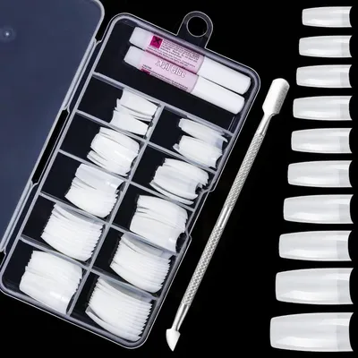 Produktbild von Künstliche Nägel Tipps Lang 100 Stück 10 Größen mit Nagelhautschieber für Nagelverlängerung