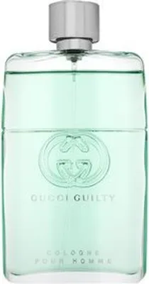 A clear, front-facing studio shot of a Gucci Guilty Cologne bottle.