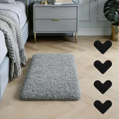 Produktbild von Hochflor Teppich Flauschig 60x90 cm mit Antirutschaufkleber
