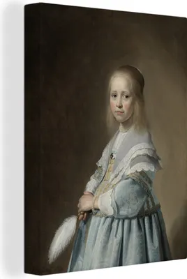 Produktbild von MuchoWow® - Leinwandbilder - Porträt eines Mädchens in Blau - Gemälde von Johannes Cornelisz. Verspronck, Wandbild, Wanddeko Bilder Wohnzimmer, 60x80 cm