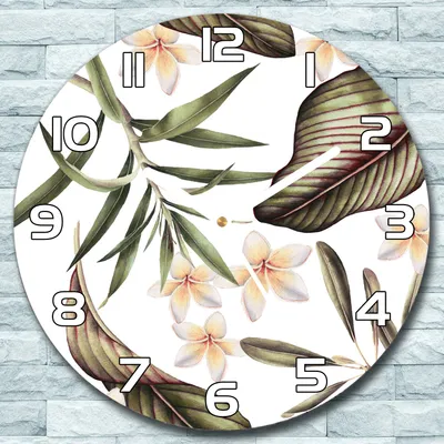 Produktbild von Wanduhr aus Glas Rund fi 30 Tropische Blätter und Blumen Deko Wohnzimmer Büro