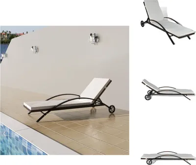 A collage of images showing a chaise lounge chair from different angles, with one image depicting it on a patio next to a pool.