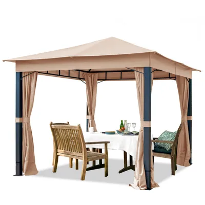Produktbild von Gartenpavillon 3x3 m ALU Premium ca. 220g/m² Dachplane wasserdicht Pavillon - 4 Seitenteile Gartenzelt in Cappuccino