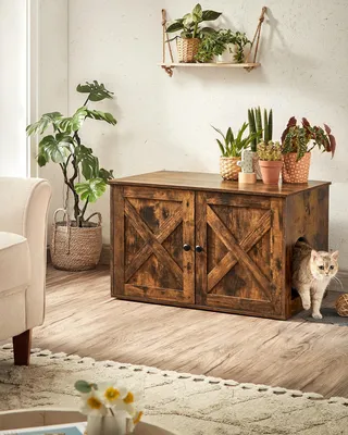 Produktbild von Katzenklo-Schrank - Katzentoilette Möbel - Mit Türen - Einfache Montage - Vintage-Stil - Größe XXXS - Schokoladenbraun
