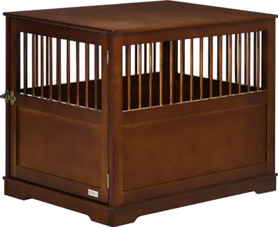 Image de Cage pour chiens PawHut, cage pour animaux domestiques, niche pour chiens de taille moyenne, box pour chiens à l'intérieur, cage pour animaux avec porte verrouillable, marron, 80,5 x 59,5 x 67,5 cm