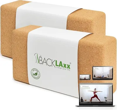 Produktbild von PolkaHome® Yoga Block aus Kork – 2er Set, 100% natürliches Kork-Yogablöcke, umweltfreundlich, hautfreundlich, mit Video-Anleitungen