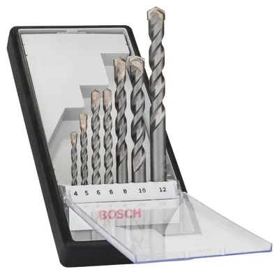 Immagine prodotto di Accessori Bosch 2607010545 Set di punte elicoidali in metallo duro per calcestruzzo 7 pezzi 4 mm, 5 mm, 6 mm, 8 mm, 10 mm, 12 mm codolo diritto 1 set