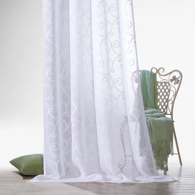 Produktbild von heimtexland Ösenschal Ranken Stickerei Leinen Optik Vorhang halbtransparent Gardine mit Ösen weiß Typ895 HxB 245x140 cm