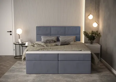 Produktbild von Boxspringbett 180x200 Polsterbett mit zwei Bettkästen und Topper 5 cm, grau Jasmine 90 Stoff
