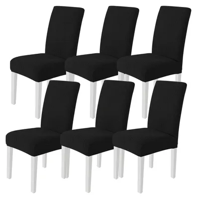 Productafbeelding van Set van 6 elastische stoelhoesjes, afneembaar, wasbaar, universeel inzetbaar en duurzaam, geschikt voor hotels, banketten, keukens, restaurants, bruiloften en feesten, zwart